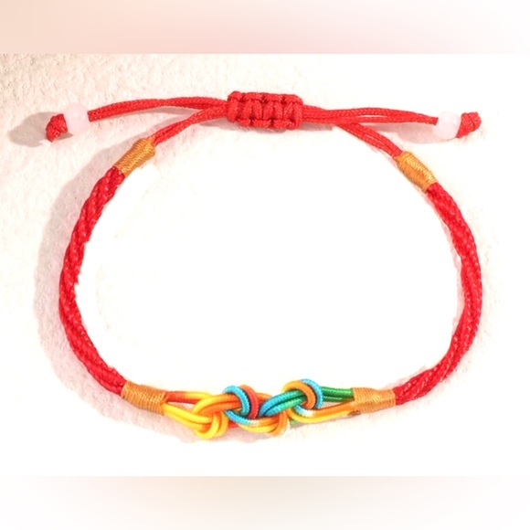 Tibetan Chinese Rainbow Ombre Red String Rope Cord Thread Braid Knot Bracelet - Picture 4 of 16